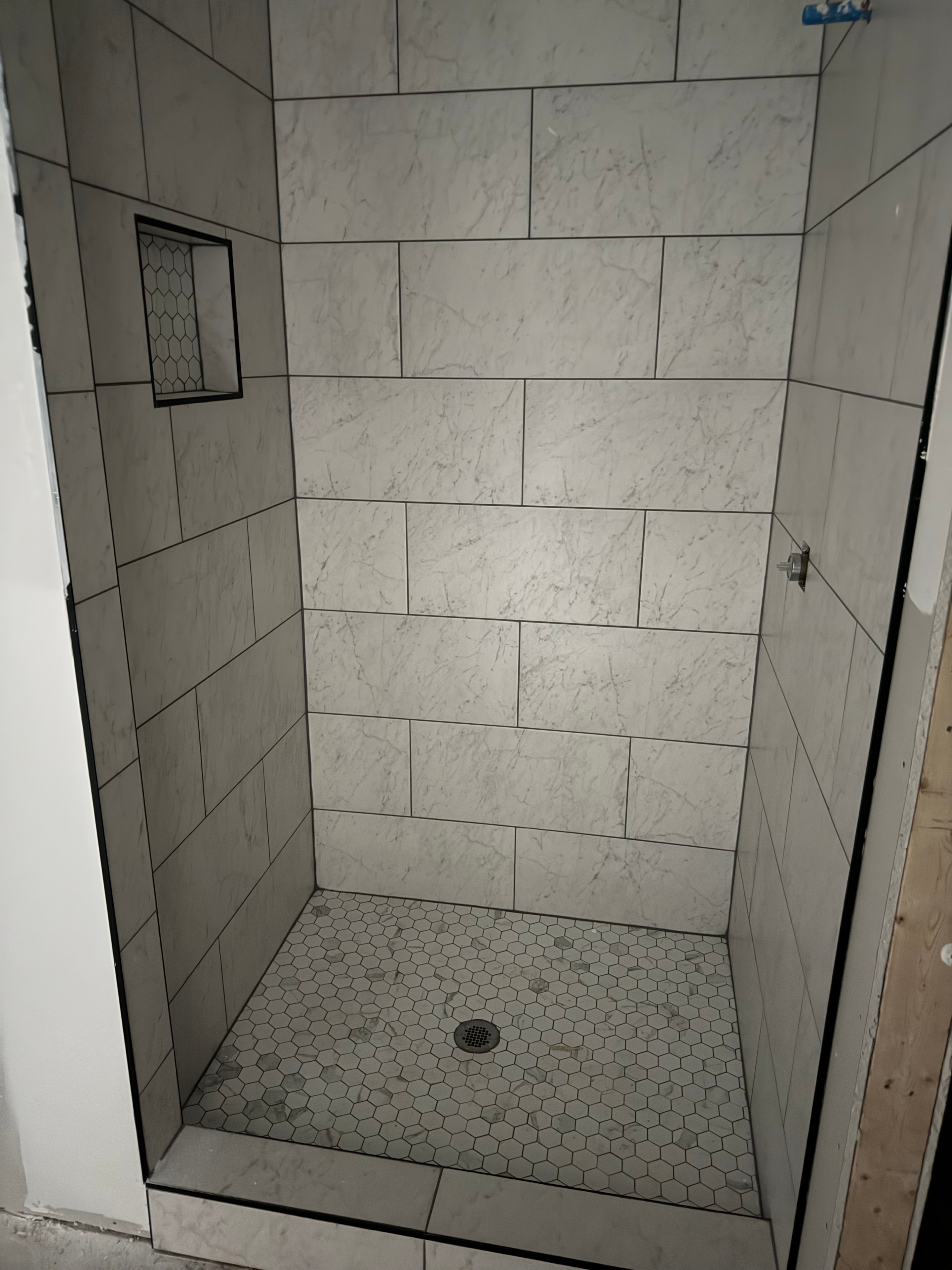 Marble Shower with Hexagon Floor